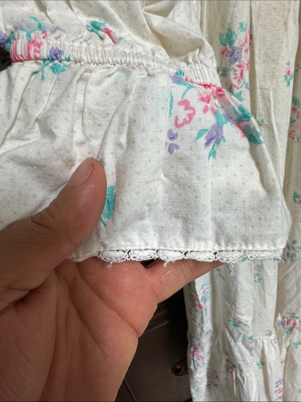 Victoria's Secret Cream Floral Long Sleeve Nightgown with Pink & Blue Flowers - Picture 6 of 7